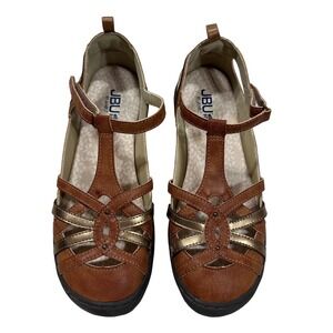 JBU Memory Foam‎ Women's Sandals Brown PU Leather Comfort Flat Mary Jane Size 8M